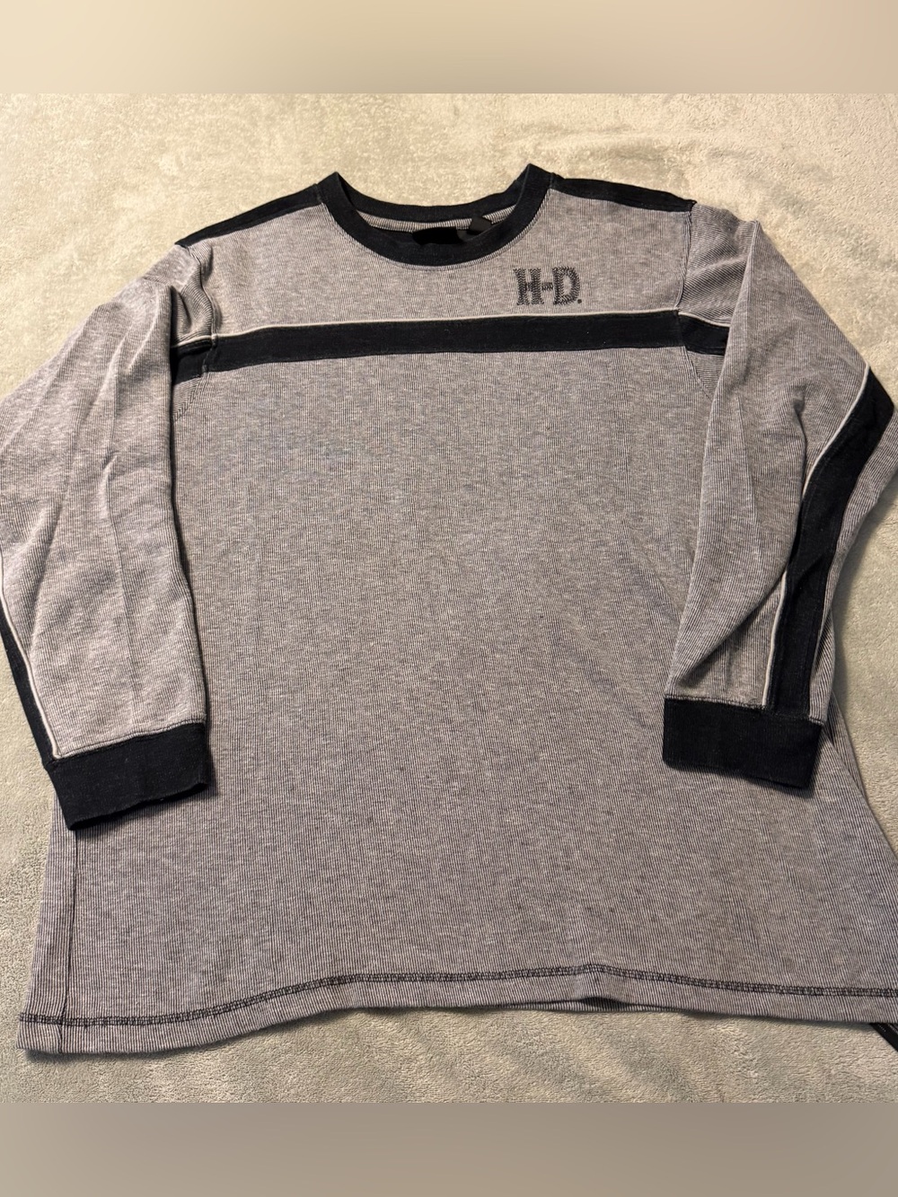 Harley Davidson Shirt Mens Gray Black Embroidered Motorcycle Long Sleeve Tee XL